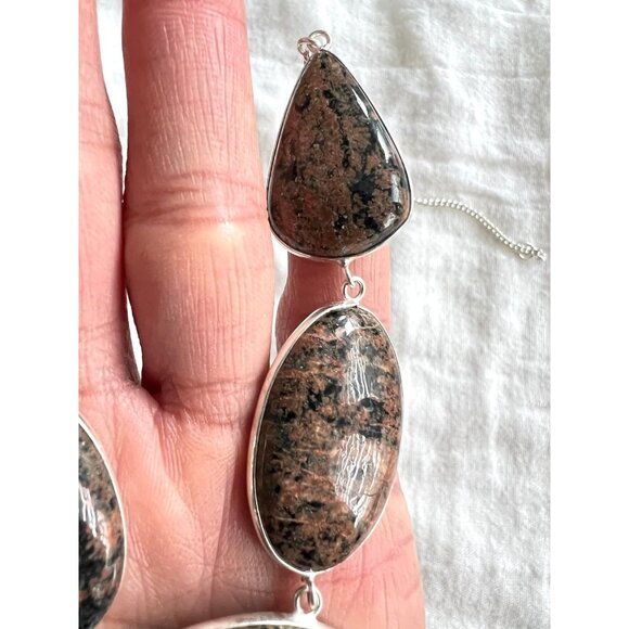 925 AURA! Red Snowflake Obsidian Statement Necklace! - Picture 9 of 11